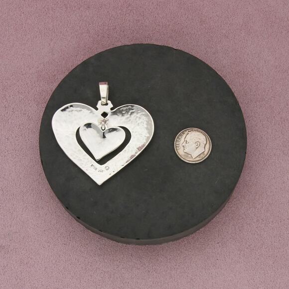 jeep collins sterling silver hammered scrolled heart dangle pendant - Picture 2 of 3